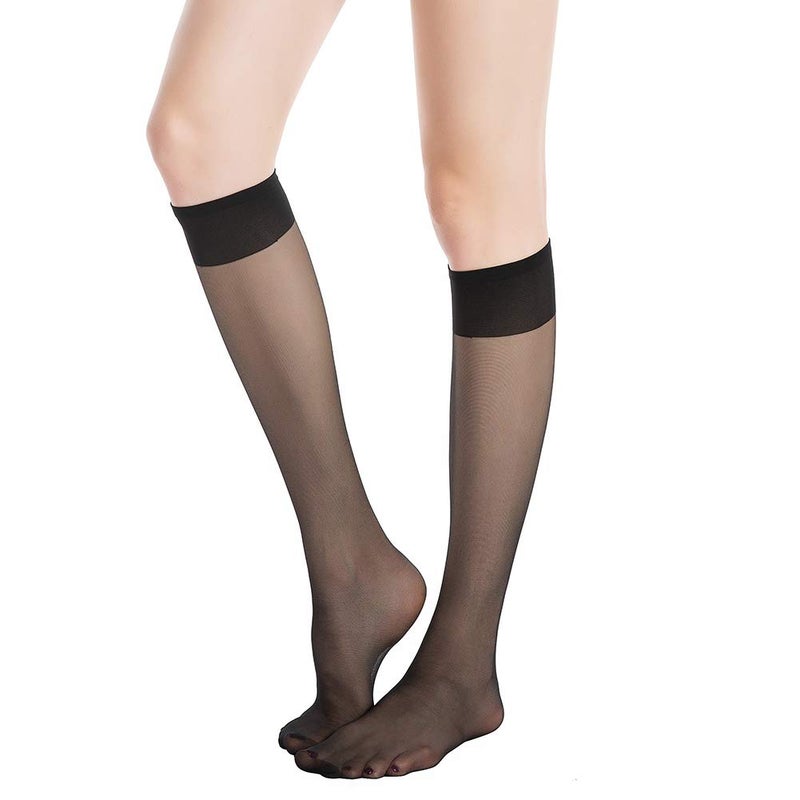MANZI 12 Pairs Knee High Stockings Sheer Pantyhose for Women Black - Image 3